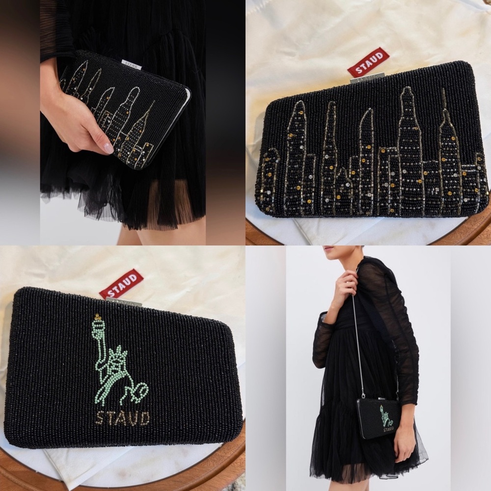 STAUD Carmella NYC Skyline Beaded Clutch